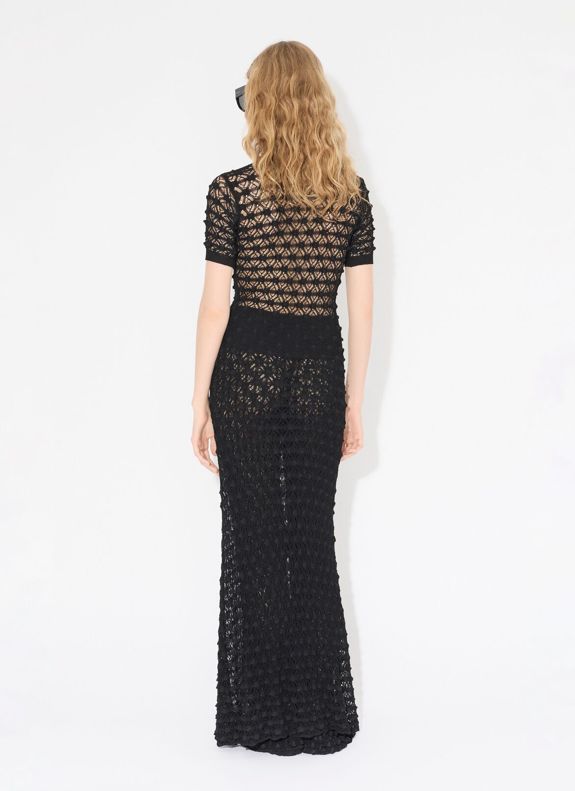 LONG LACE KNIT DRESS  ALAÏA BLACK LONG LACE KNIT DRESS